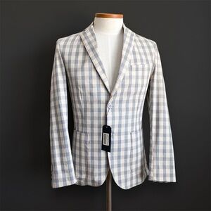 Men's Gray Checkered Blazer Sport Coat Suit Jacket Preppy Cocktail Office Dapper